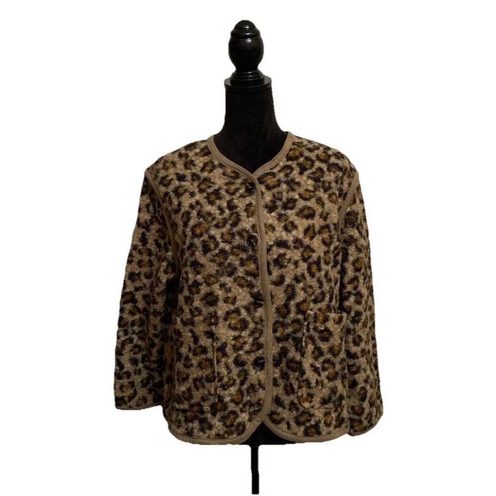 Molly Bracken Womens Size Medium Jacket Animal Print Textured Pockets Button